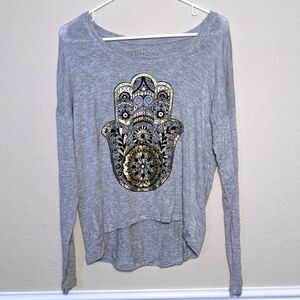 Grey and Gold Metallic Mandala Hand Lightweight Long-sleeved Top